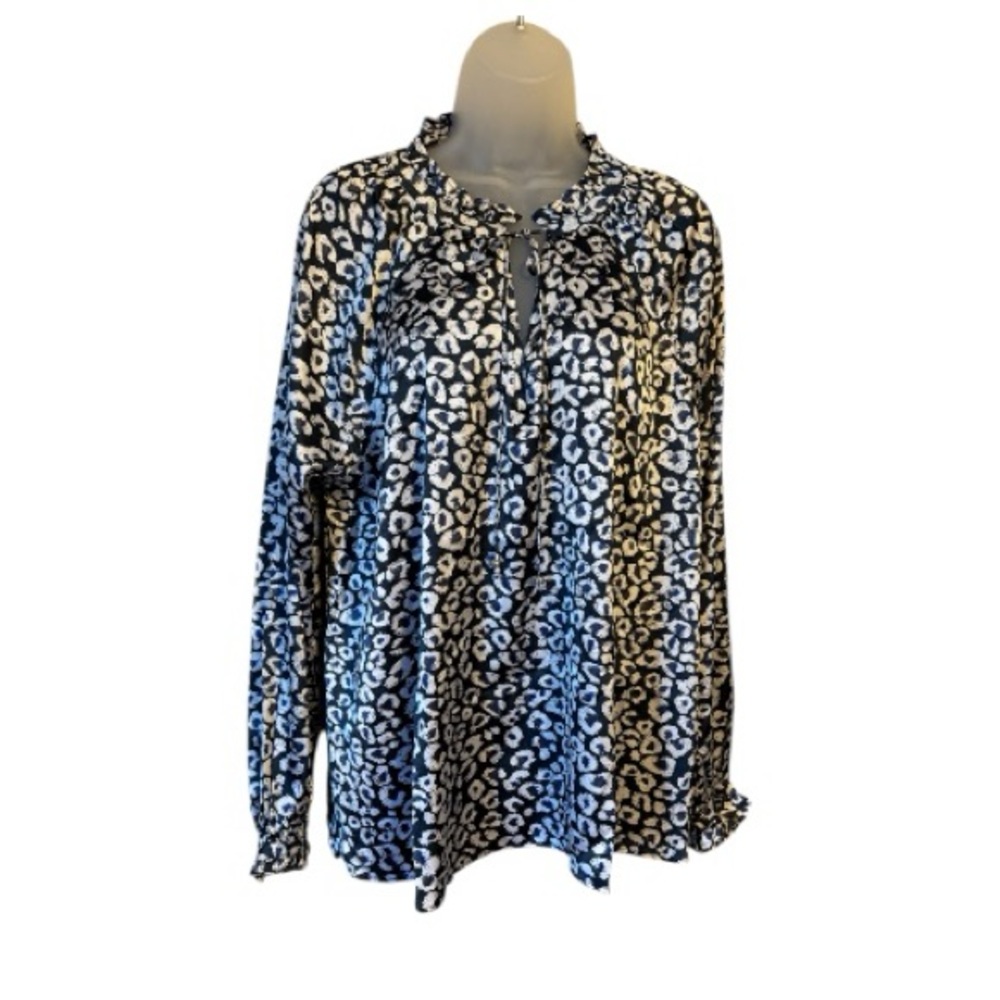 NWT Sofia by Sofia Vergara NAVY LEOPARD PRINT BLOUSE XLARGE #J - Picture 1 of 9
